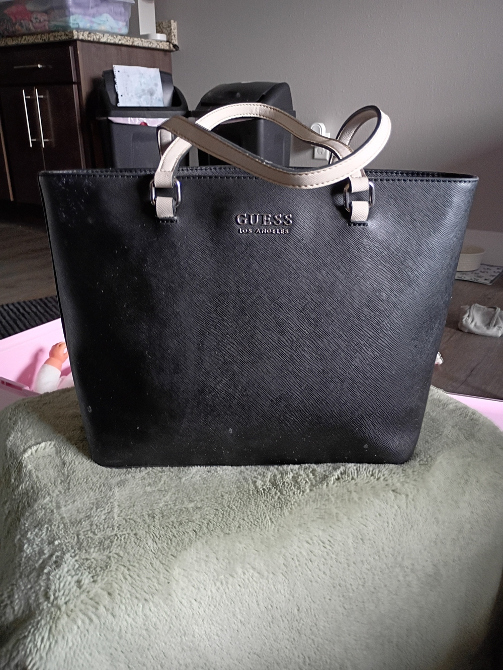 Guess Black Tote with Cream Handles
